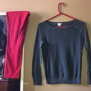 Grey top with red old navy pixie mid rise pants